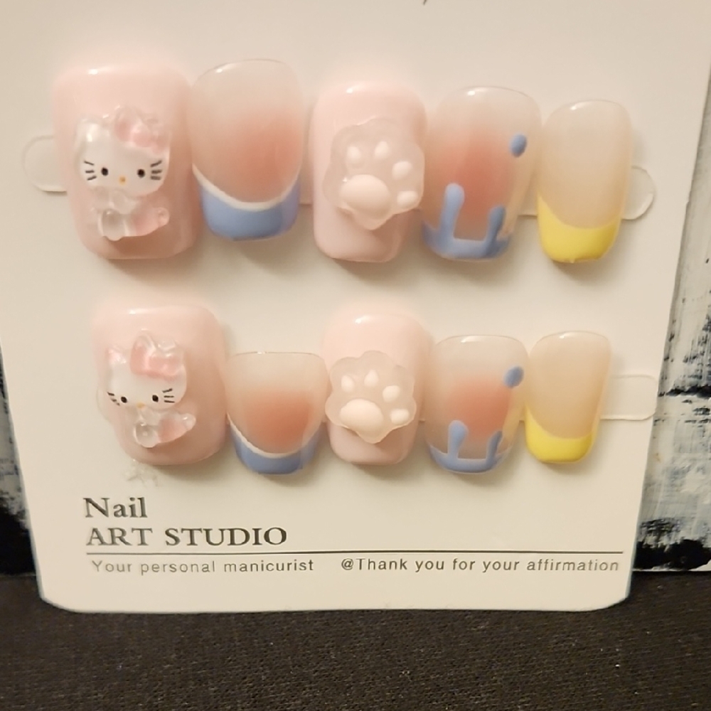 Pink and Yellow Press-On Nails